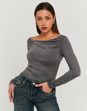 Top Grigio Asimmetrico a Maniche Lunghe | TALLY WEiJL