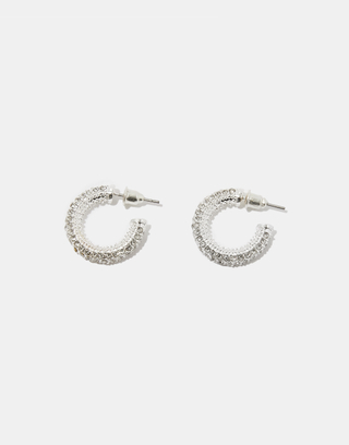 Boucles D’Oreilles Créoles Argentées À Strass | TALLY WEiJL