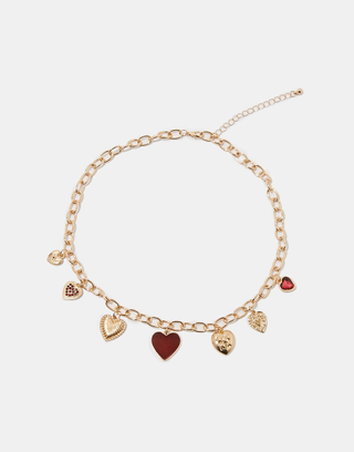Golden Necklace with Heart-Shaped Charms | TALLY WEiJL