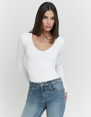 White Basic Long Sleeve Bodysuit | TALLY WEiJL