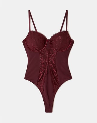 Burgundy Lace Bodysuit | TALLY WEiJL