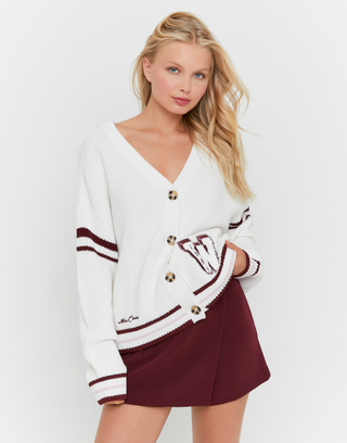 Cardigan in Maglia Bianco a Righe | TALLY WEiJL