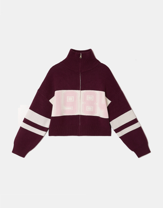 Burgundy Oversized Zip Up Knit Cardigan | TALLY WEiJL