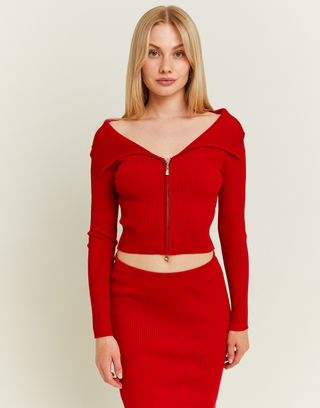 Cardigan Rouge Épaules Dénudées avec Zip | TALLY WEiJL