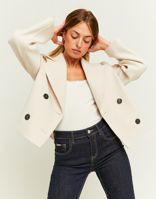 Beige Cropped Fake Wool Coat | TALLY WEiJL