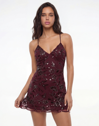 Robe Mini Bordeaux à Sequins | TALLY WEiJL