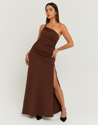 Long Brown Draped Dress | TALLY WEiJL