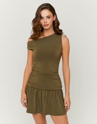 Vestito mini asimmetrico Cachi con arricciature | TALLY WEiJL