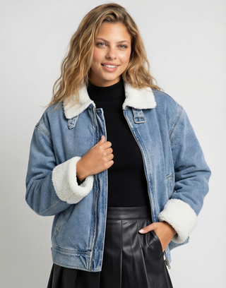 Giacca di Jeans con Dettagli in Montone Sintetico | TALLY WEiJL