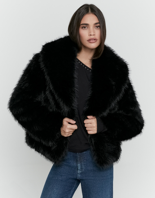 Schwarze Kunstfelljacke | TALLY WEiJL