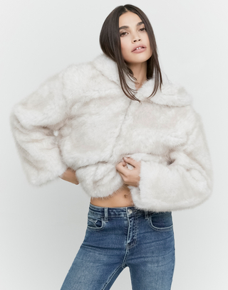 Veste Blanche en Fausse Fourrure Zippée à Capuche | TALLY WEiJL