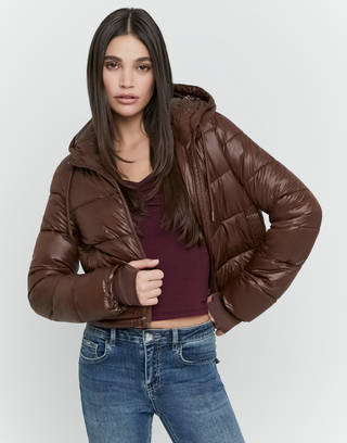 Veste matelassée marron ajustée à capuche | TALLY WEiJL