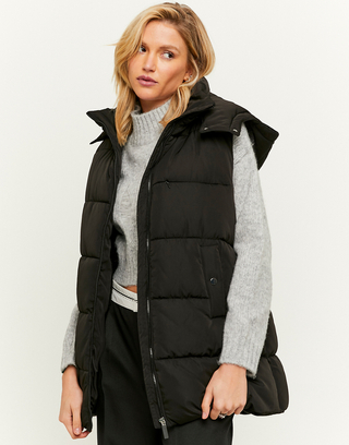 Schwarze Lange Steppjacke mit Kapuze | TALLY WEiJL