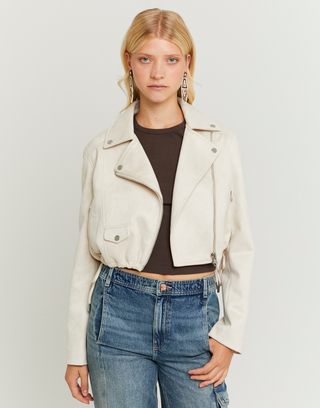 Weisse Wildleder-Bikerjacke | TALLY WEiJL