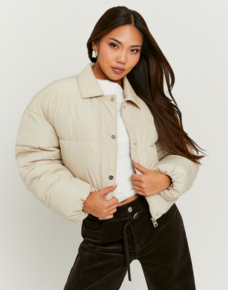 Weisse Jacke mit Polster und Kragen aus Lederimitat | TALLY WEiJL