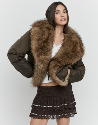 Brown Fur Padded Jacket | TALLY WEiJL