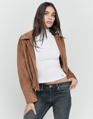 Brown Oversized Suede Jacket | TALLY WEiJL