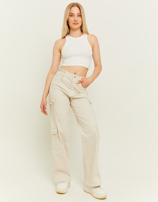 Pantalon Wide Leg Blanc Cassé Taille Haute | TALLY WEiJL