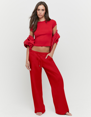 Red Wide Leg Sweatpants | TALLY WEiJL
