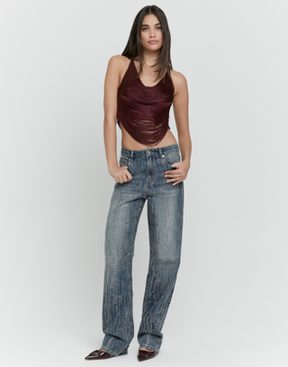 Jeans Blu Straight Leg con Strass | TALLY WEiJL