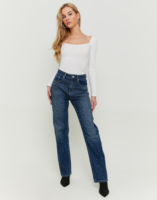 Blaue Straight Leg Jeans mit Strass | TALLY WEiJL