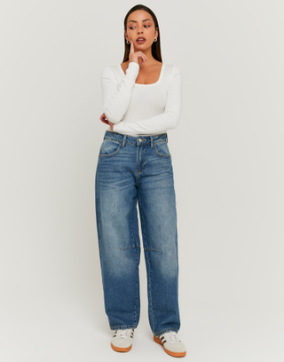 Blaue Mid Waist Barrel Leg Jeans | TALLY WEiJL