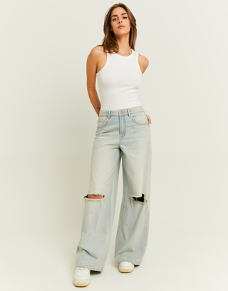 Blaue Mid Waist Jeans im "Destroyed" Look mit Heller Waschung | TALLY WEiJL
