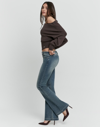 Mid Dark Indigo Wash Flare Jeans | TALLY WEiJL