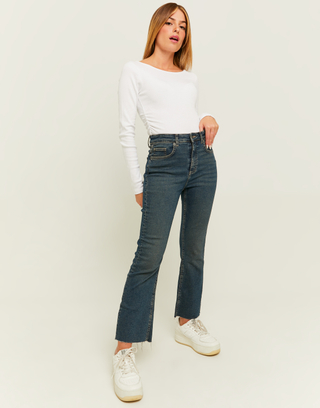 Dark Blue High Waist Cropped Flare Jeans | TALLY WEiJL