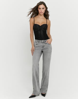 Grey Low Waist Straight Leg Jeans | TALLY WEiJL