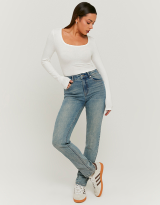 Blaue Mid Waist Slim Jeans | TALLY WEiJL