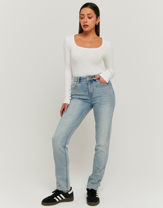 Blaue Mid Waist Slim Jeans | TALLY WEiJL