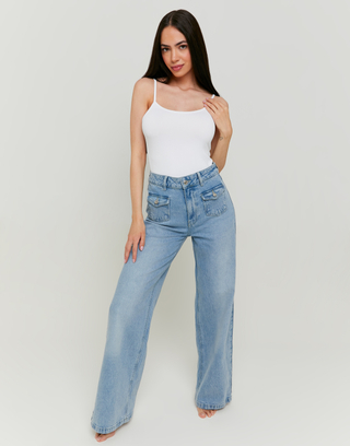 Blaue Wide Leg Jeans mit Taschen | TALLY WEiJL