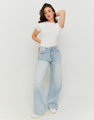 Hellblau Gewaschene High Waist Wide Leg Jeans | TALLY WEiJL