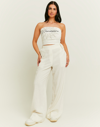 Pantaloni Wide Leg in Lino Bianchi | TALLY WEiJL