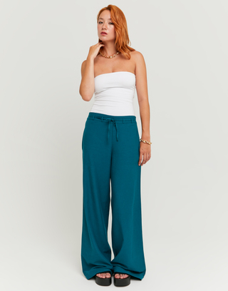Pantaloni Wide Leg in Lino Verdi | TALLY WEiJL