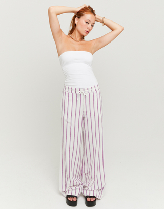 Pantaloni Wide Leg in Lino a Righe | TALLY WEiJL