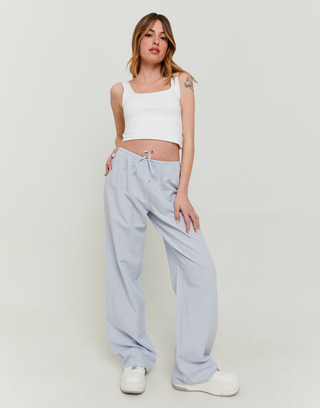 Pantalon Wide Leg Bleu Clair en Lin | TALLY WEiJL
