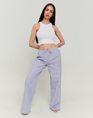 Pantalon Rayé à Jambe Large en Lin | TALLY WEiJL