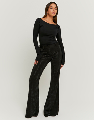 Black Rhinestone Flare Trousers | TALLY WEiJL