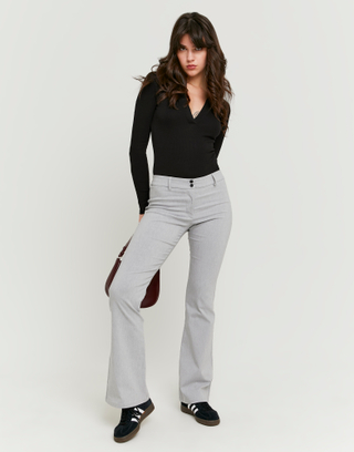 Grey Flare Tailoring Trousers | TALLY WEiJL