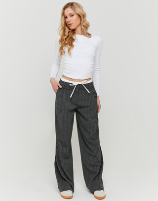 Graue Wide-Leg Hose mit Streifen | TALLY WEiJL