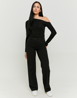 Black Mid Waist Straight Trousers | TALLY WEiJL