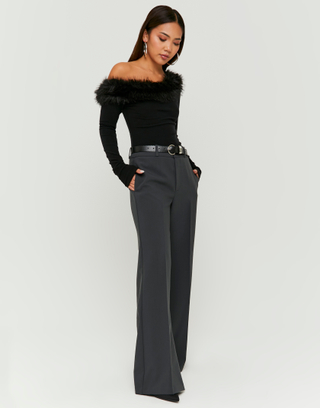 Grey Wide Leg Trouser with Belt | TALLY WEiJL