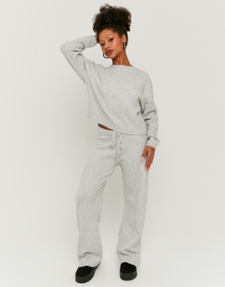 Pantaloni Grigi Flare a Maglia | TALLY WEiJL