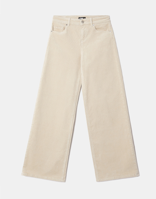 Pantalon beige wide leg en velours côtelé à taille mi-haute | TALLY WEiJL