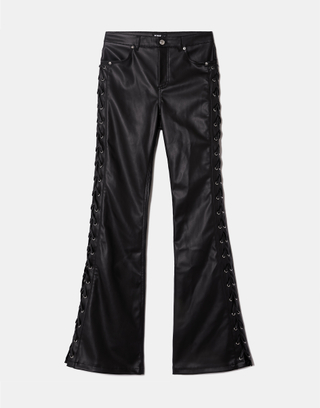 Schwarze Flare Hose aus Kunstleder mit Schnürung | TALLY WEiJL