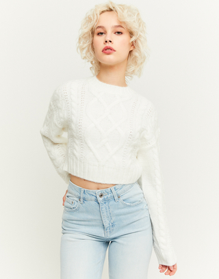 Weißer Kabelstrick-Pullover | TALLY WEiJL