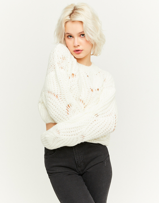 Maglione Pesante con Intrecci Bianco | TALLY WEiJL