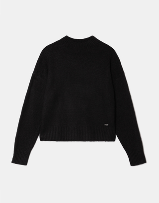 Black Basic Knit Jumper with Mock Neck | TALLY WEiJL